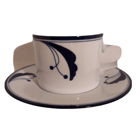 Dansk Flora Bayberry Coffee Tea Cup Mug And Saucer Made In Portugal Blue White - Picture 1 of 11